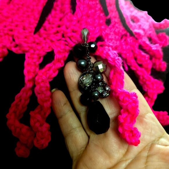 Unique Fashion Crochet Collar, Pink and Black Neck Wrap, Handmade Accessory - Picture 4 of 5